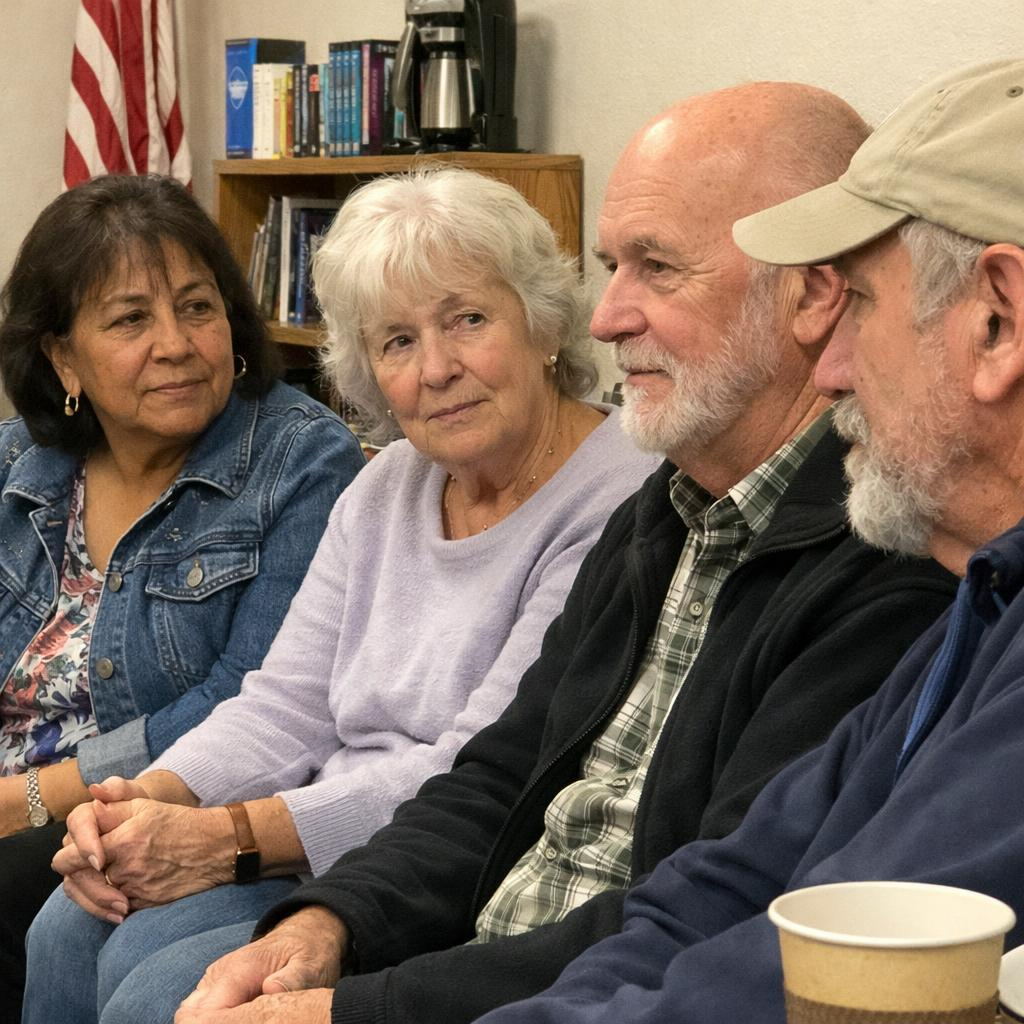 Group of seniors smiling together in a community setting