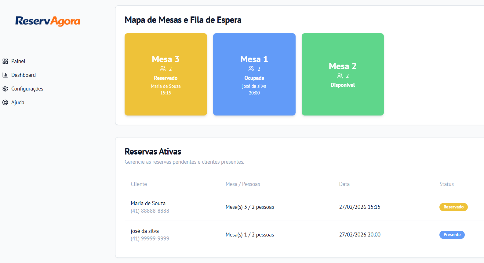 Mapa Interativo de Mesas