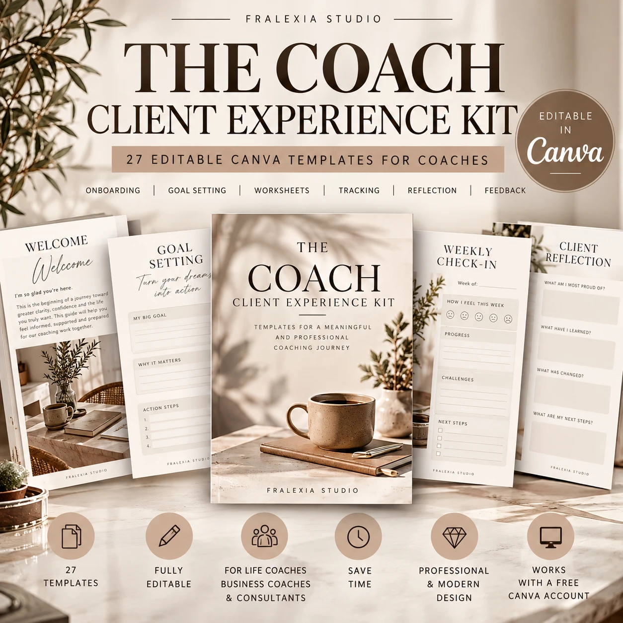 The Coach Client Experience Kit - 27 Editable Canva Templates for Coaches 