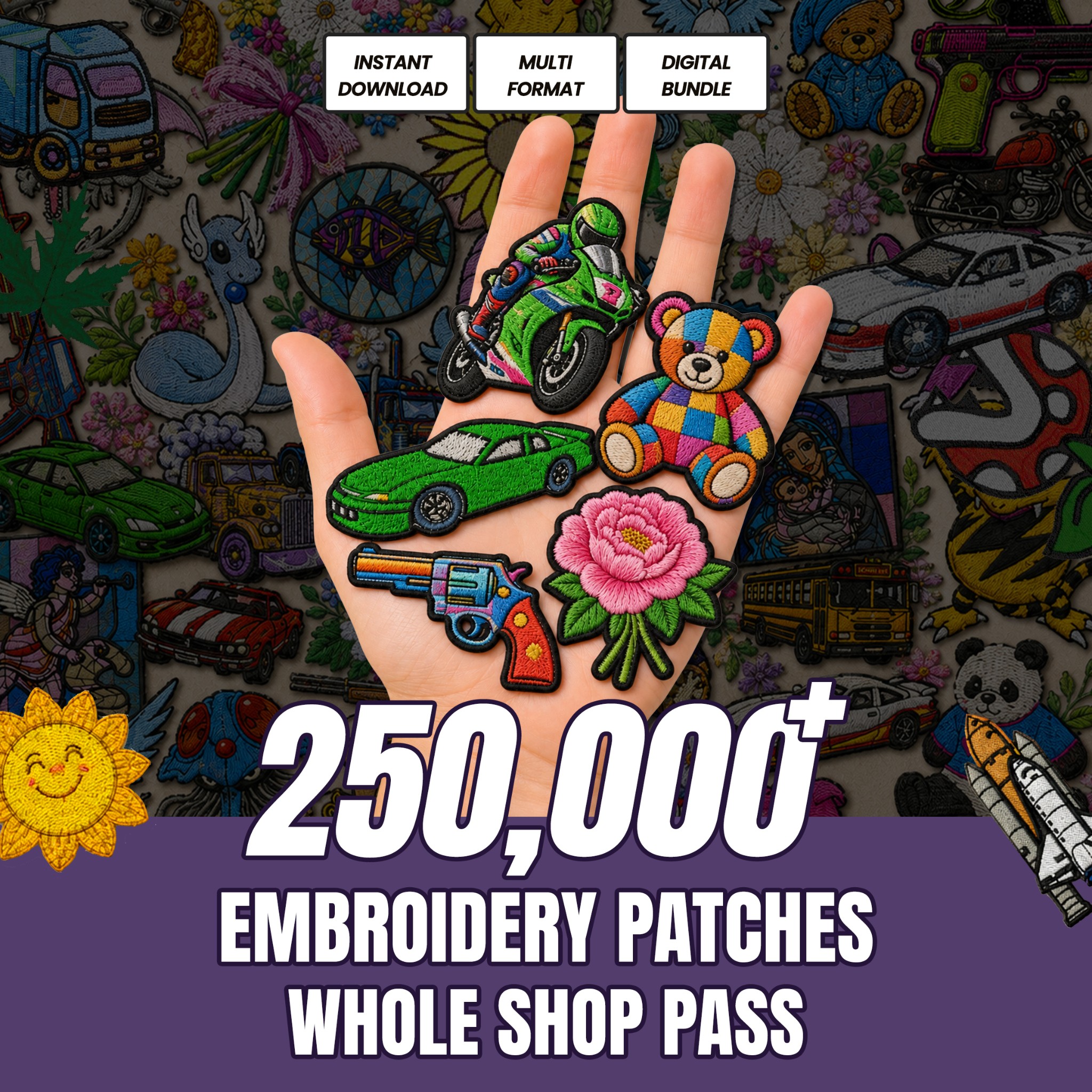300,000+ Machine Embroidery Designs Mega Bundle | Embroidery Patches Whole Shop Pass | PES, DST, JEF, EXP Files for Brother, Janome, Bernina | Instant