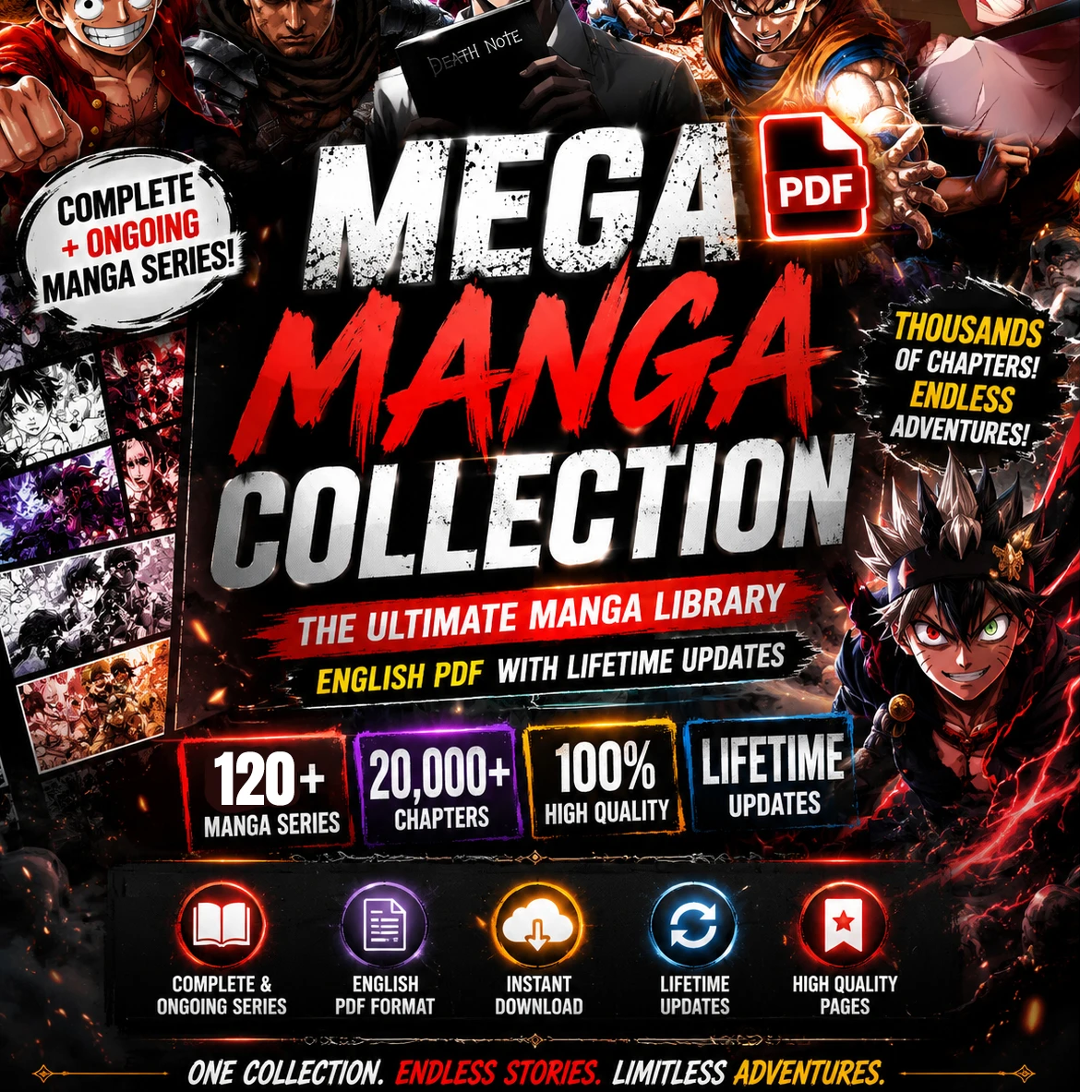 Ultimate Manga Collection, 120+ Most popular Manga English PDFS, Complete + Ongoing Mangas