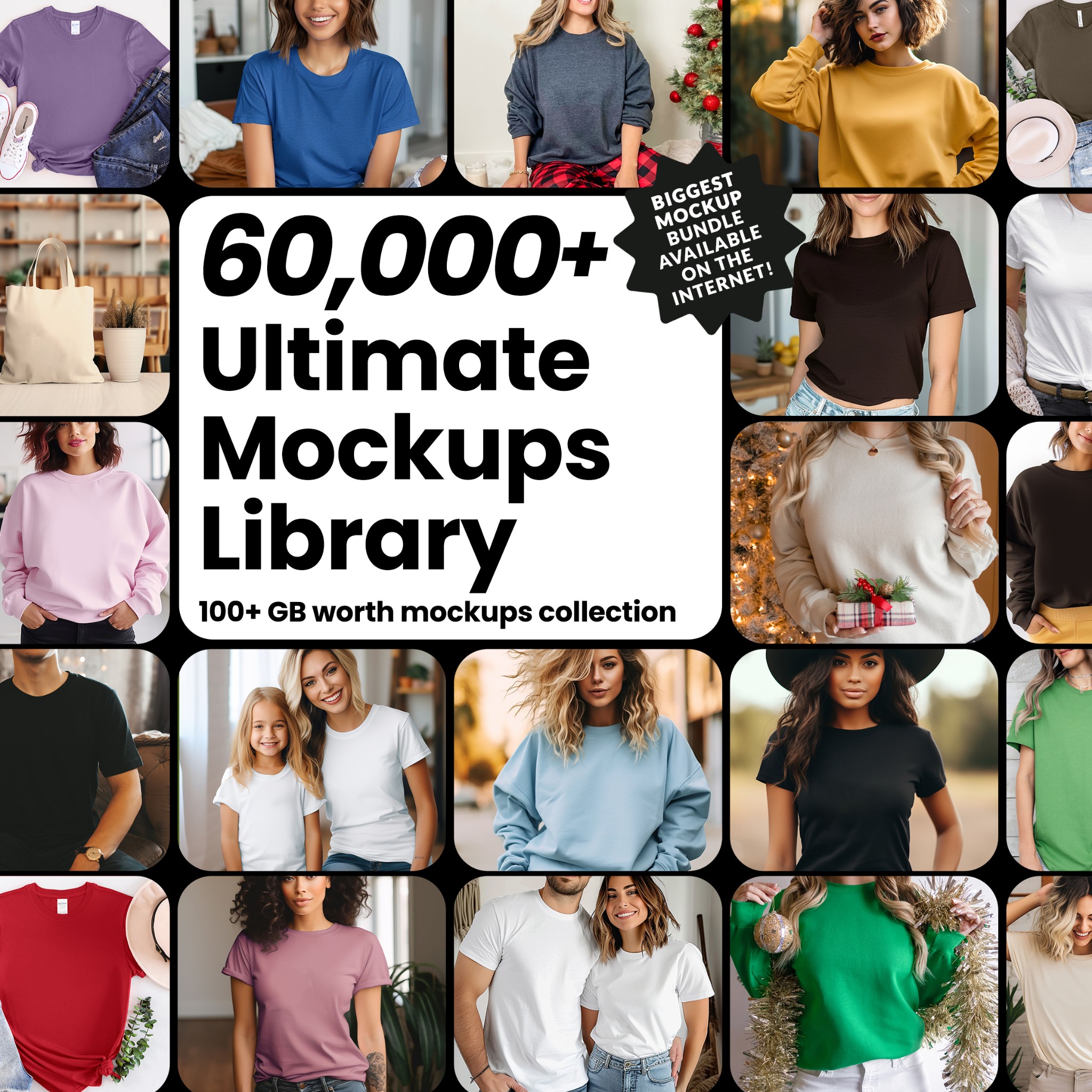 60,000+ Ultimate Mockups Library | 100GB+ Apparel & Tote Bag Mockup Bundle | T-Shirts, Sweatshirts & Lifestyle Imagery