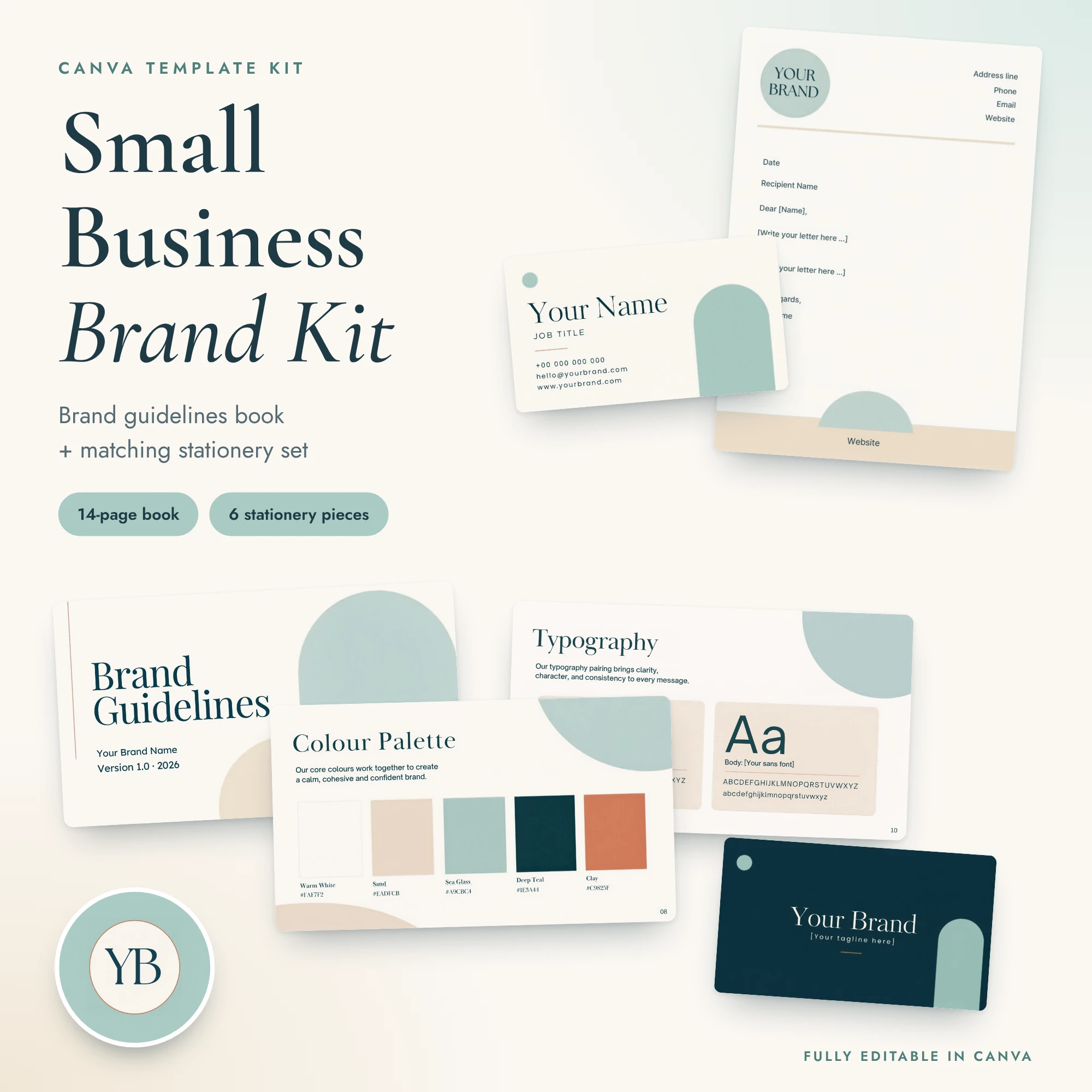 Small Business Brand Kit – Canva Brand Guidelines Book & Stationery Templates