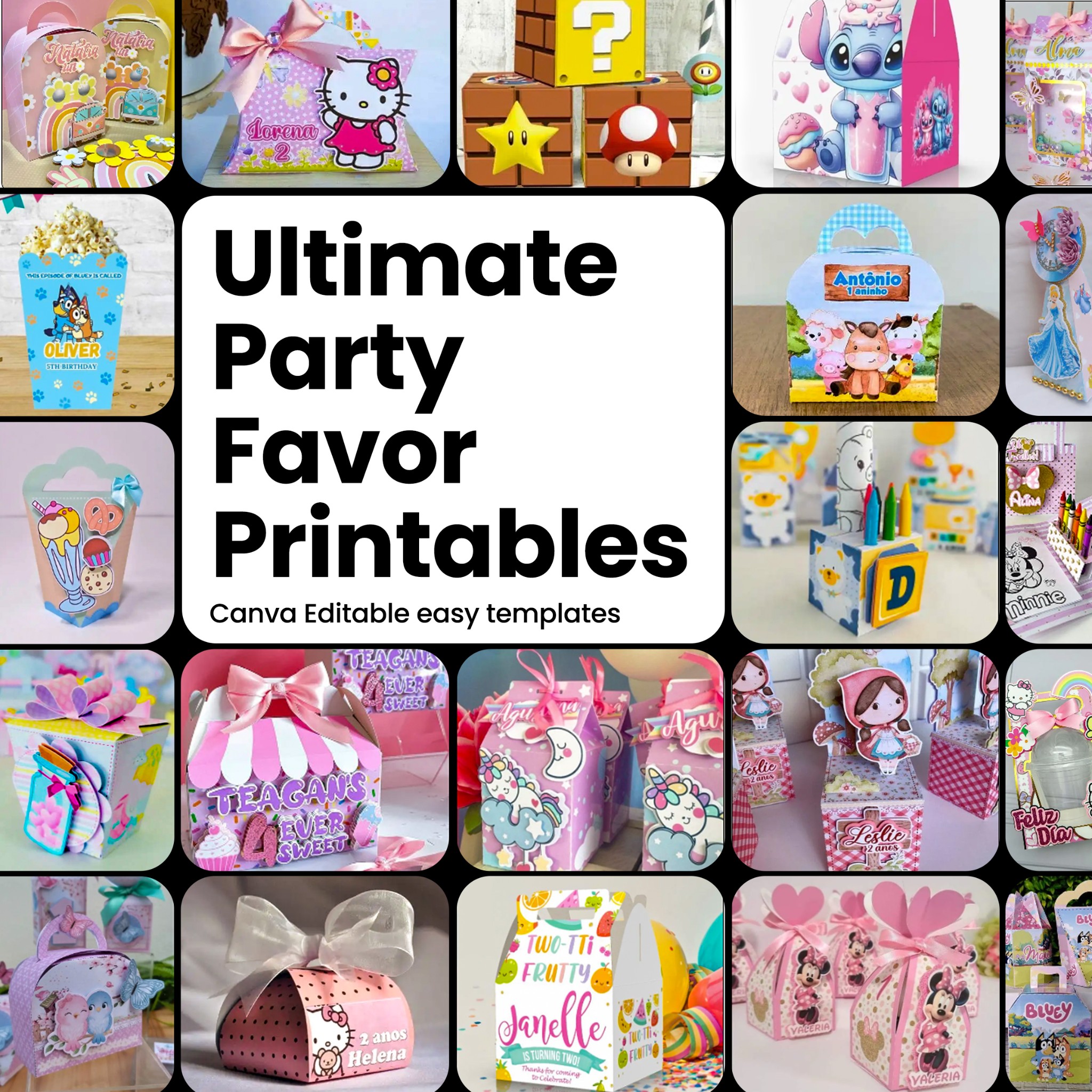 Ultimate Party Favor Printables Mega Bundle | Canva Editable 3D Letters, Box Templates & Invitations | DIY Party Kits