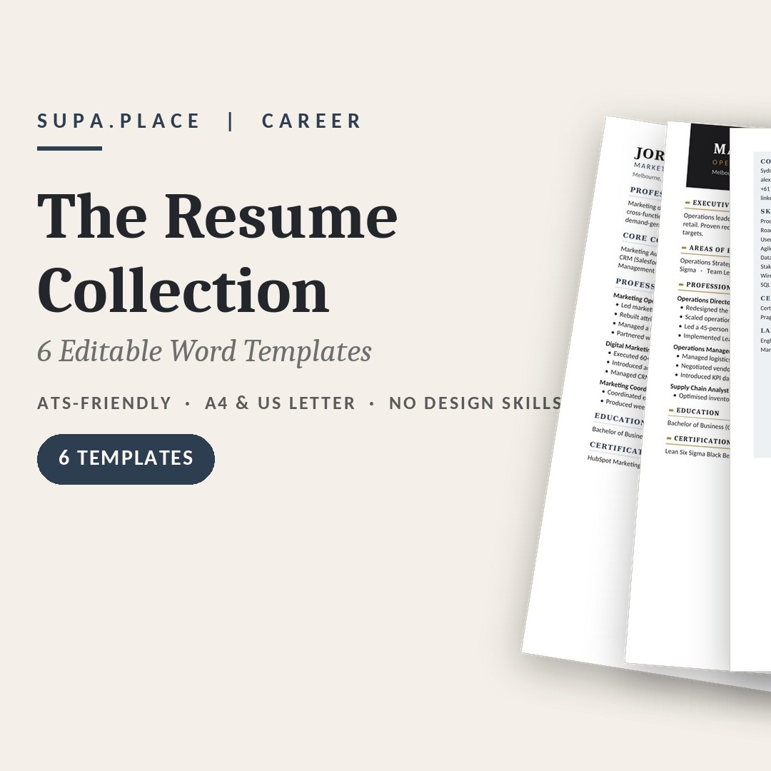 The Resume Collection — 6 Editable Word Templates | ATS-Friendly, Modern & Professional