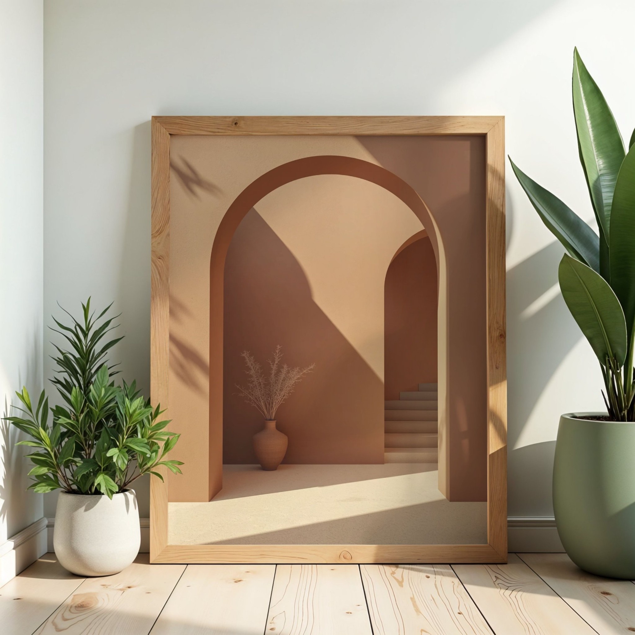 Terracotta Arch Wall Art, Printable Mediterranean Arch Print, Digital Download Clay Vase Poster, Minimalist Architectural Decor