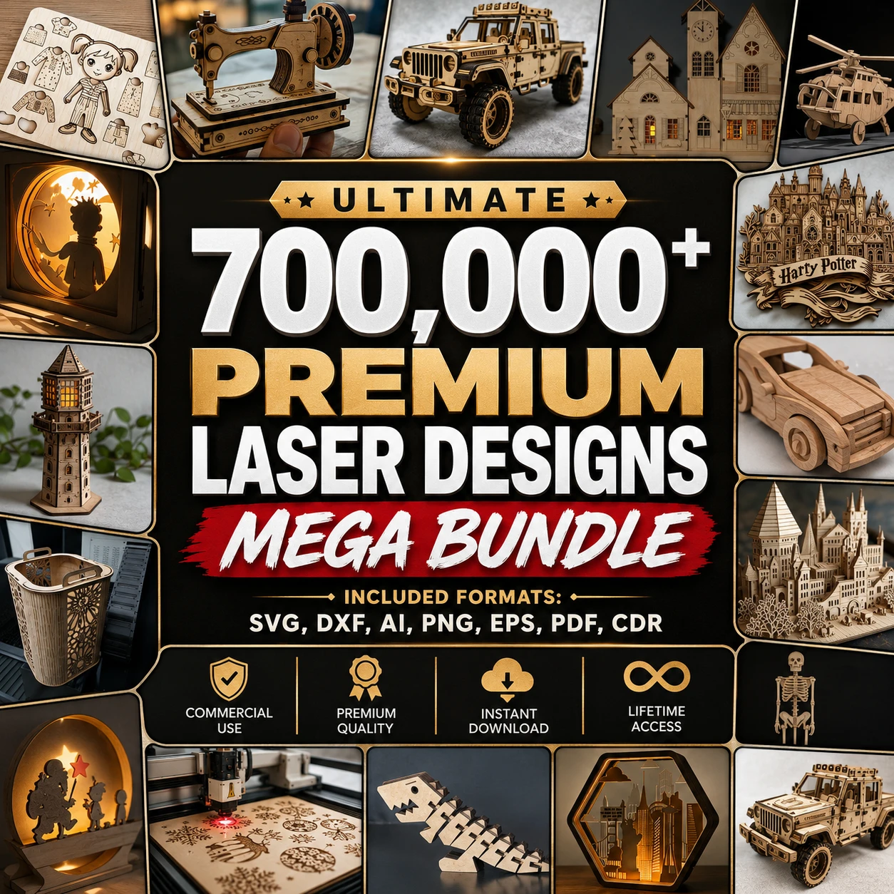 500,000+ Premium Laser Designs Mega Bundle | SVG, DXF, AI Files for Lightburn & XTOOL | Multi-Material Laser Cut & Engraving Patterns