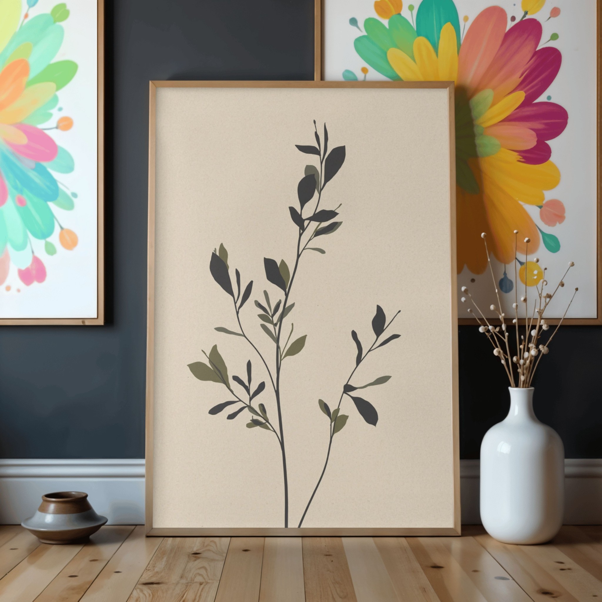 Minimalist Leaf Wall Art, Printable Botanical Branch Print, Digital Download Olive Leaf Poster, Modern Neutral Plant Decor, Earthy Boho Art
