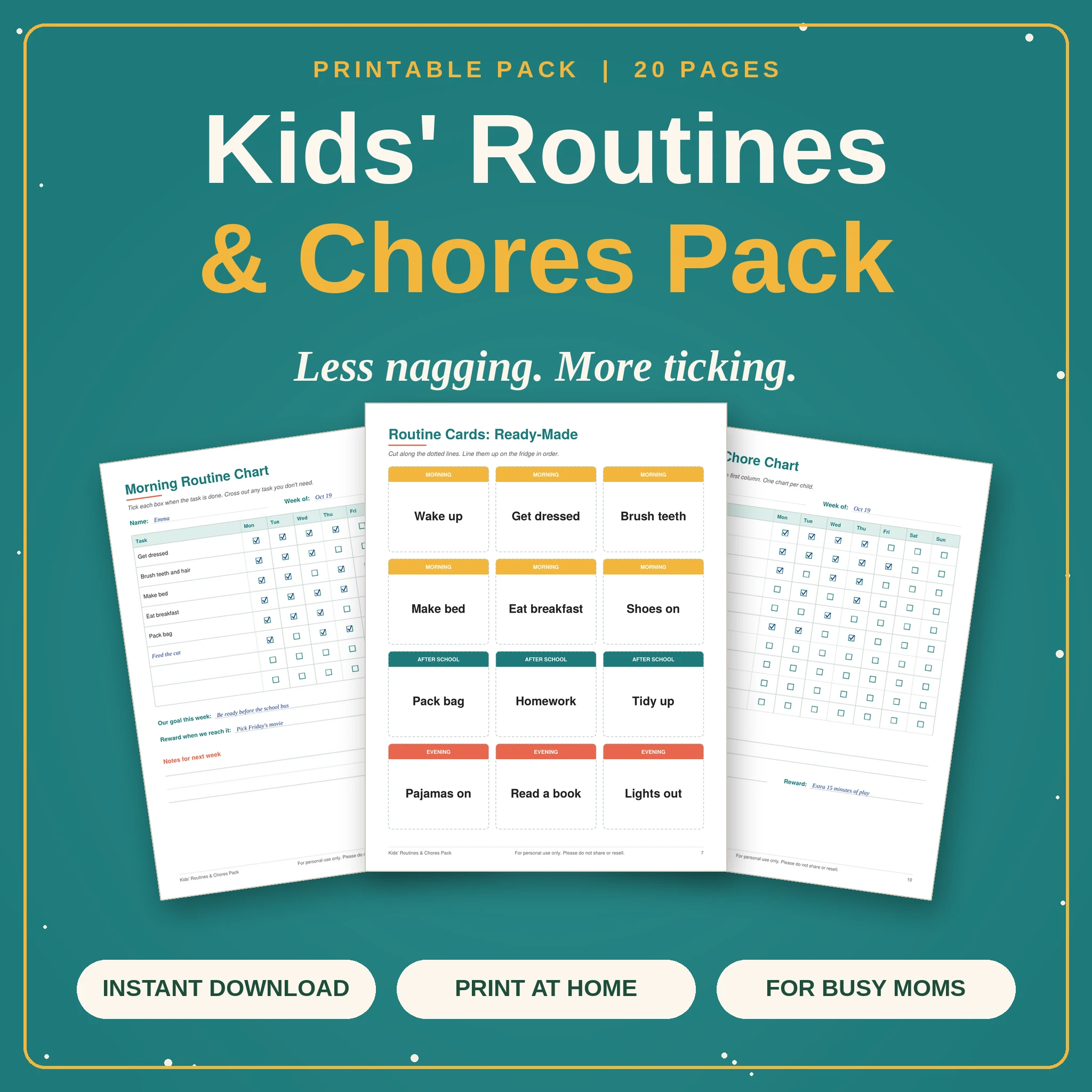 Kids’ Routines & Chores Pack | 20 Printable Charts, Checklists & Cards for Busy Moms