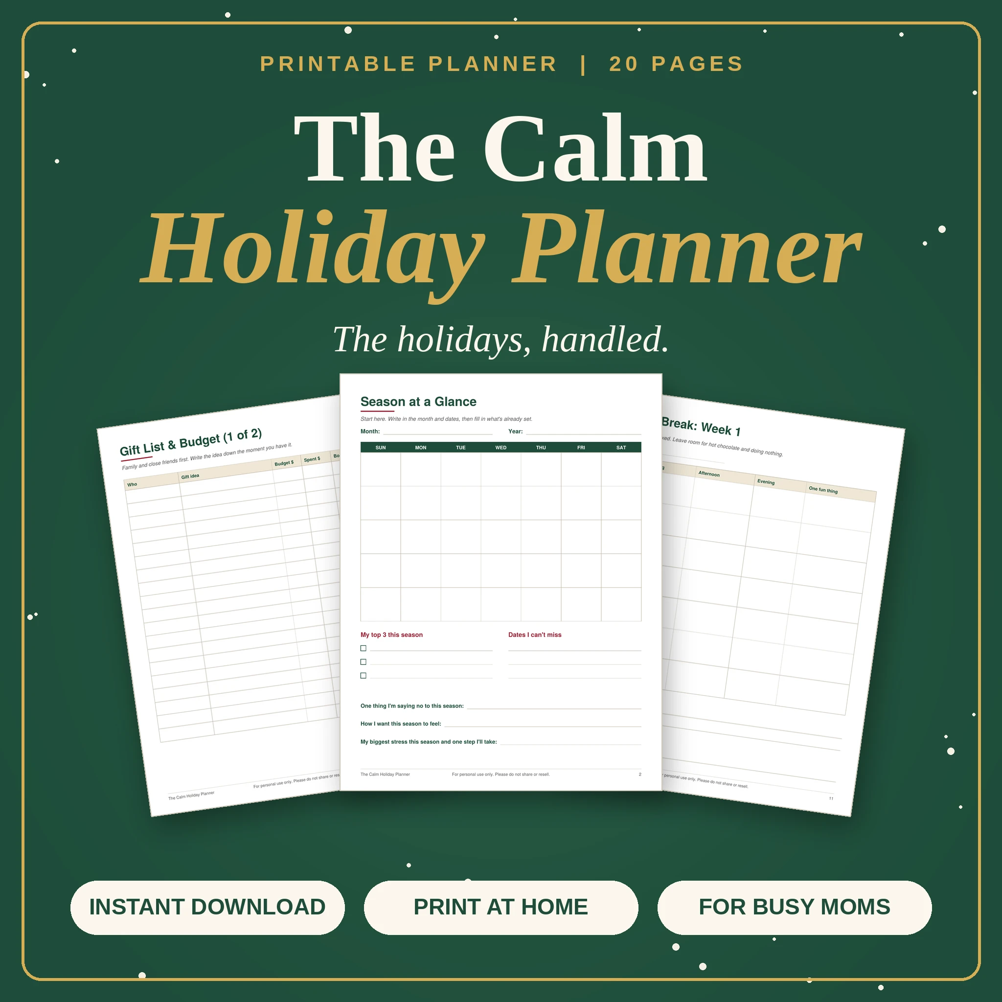 The Calm Holiday Planner | 20-Page Printable for Busy Moms