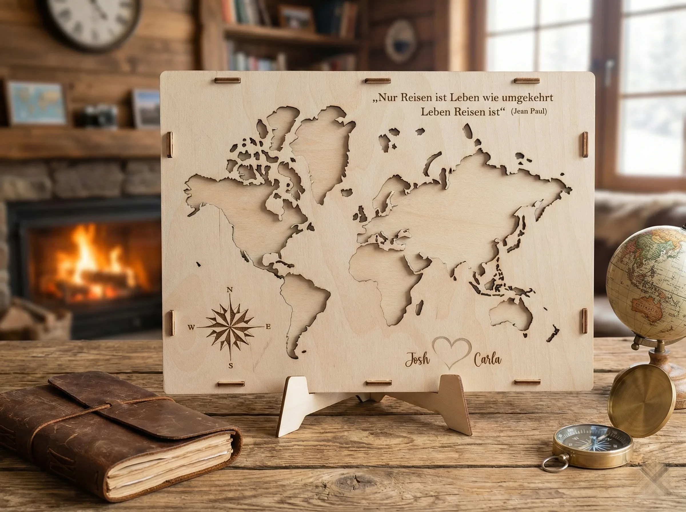 Entdecke die Welt neu – elegante Weltkarte aus Holz auf einem massiven Fuß für Entdecker und Träumer.