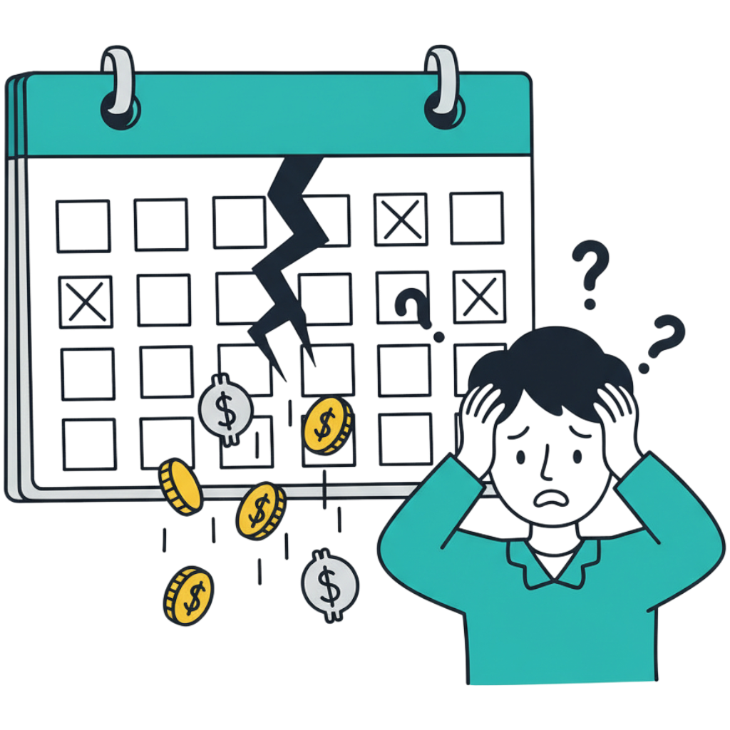 Ilustração de um calendário com buracos representando perda financeira