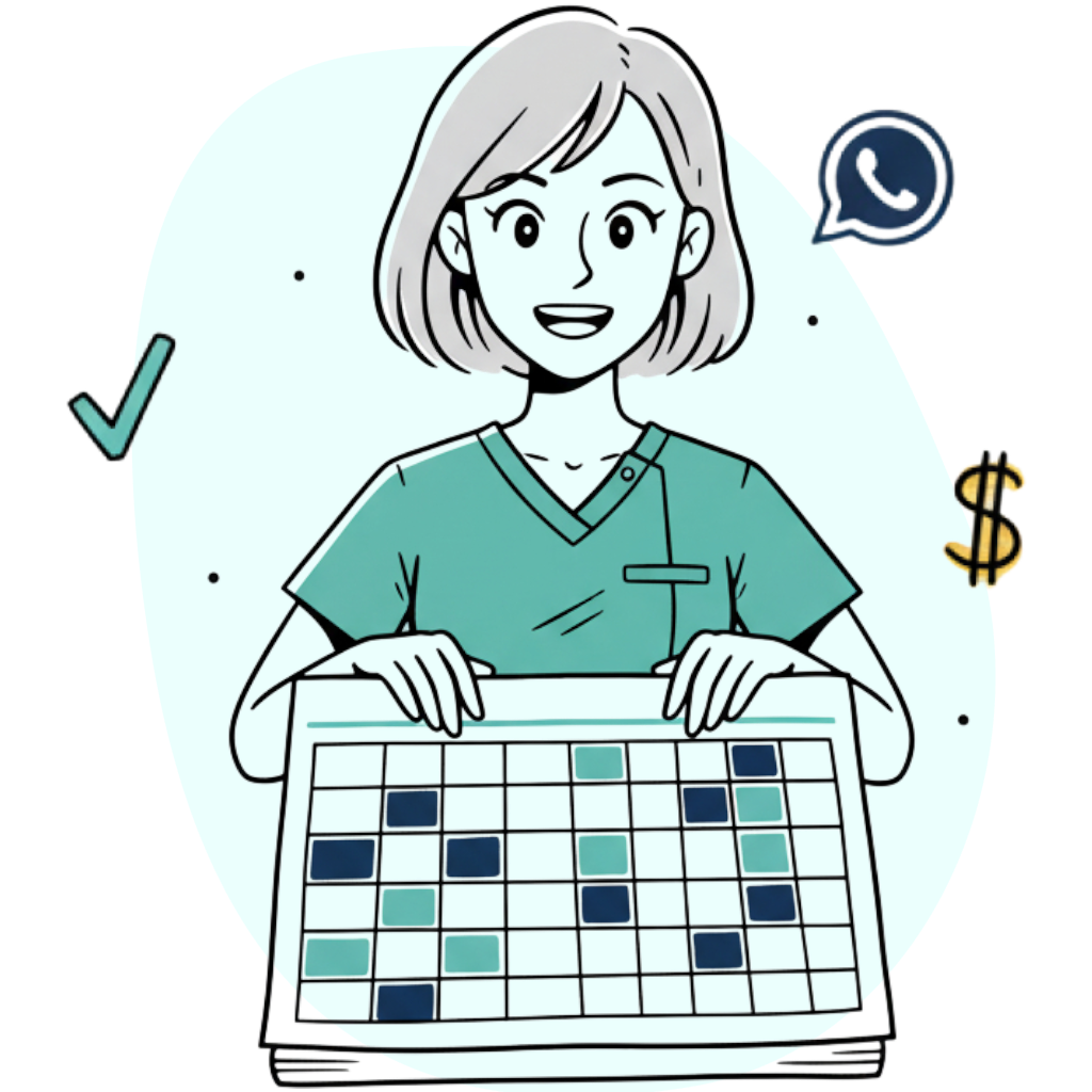 Ilustração de uma dentista feliz com sua agenda cheia