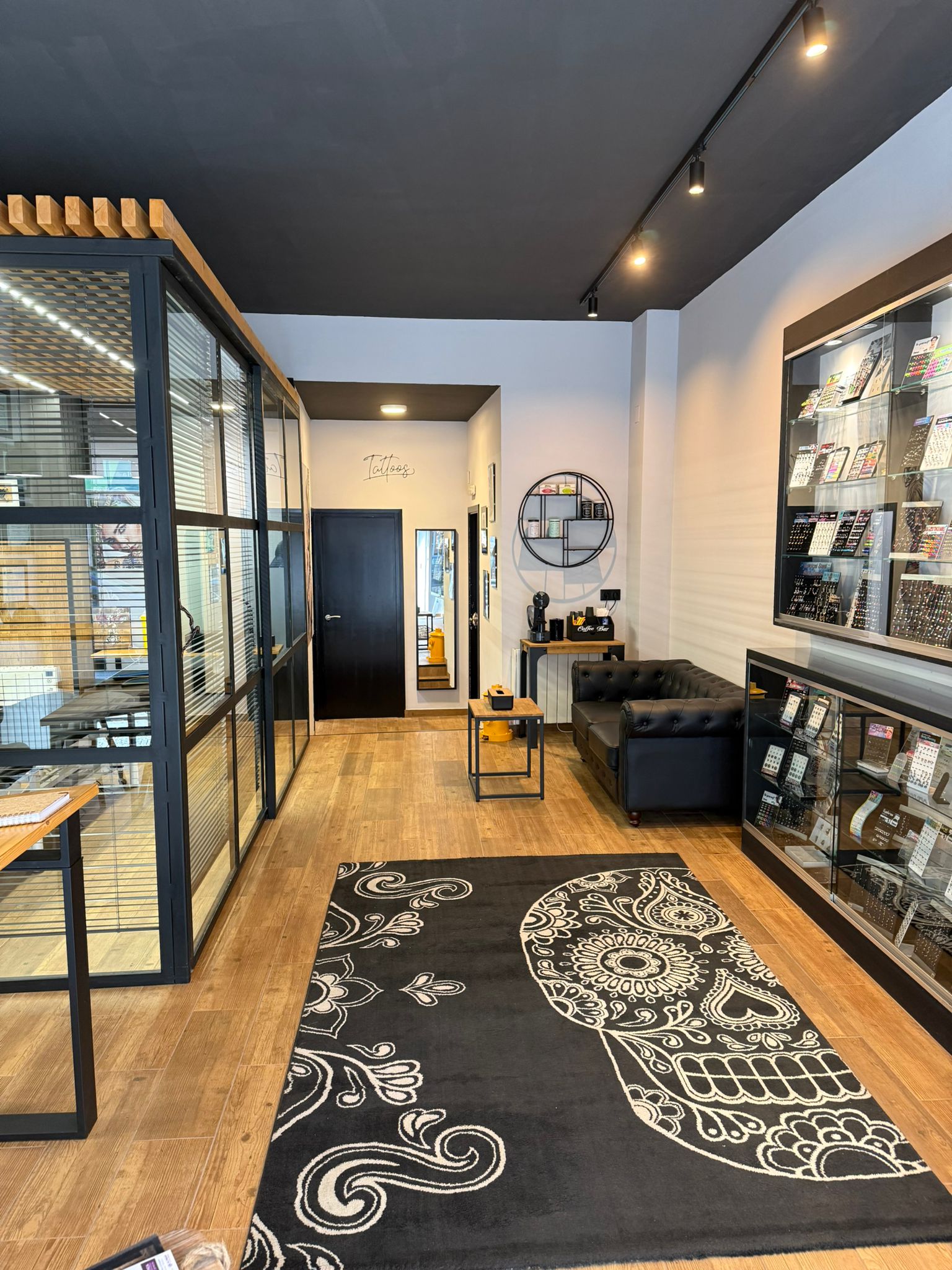 Another view of a tattoo workstation, clean and ready for a client.