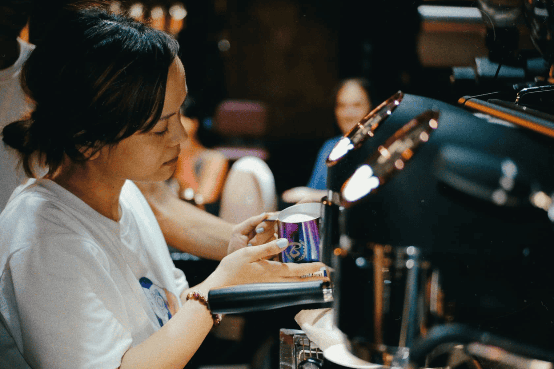 A group of students in a barista training class.