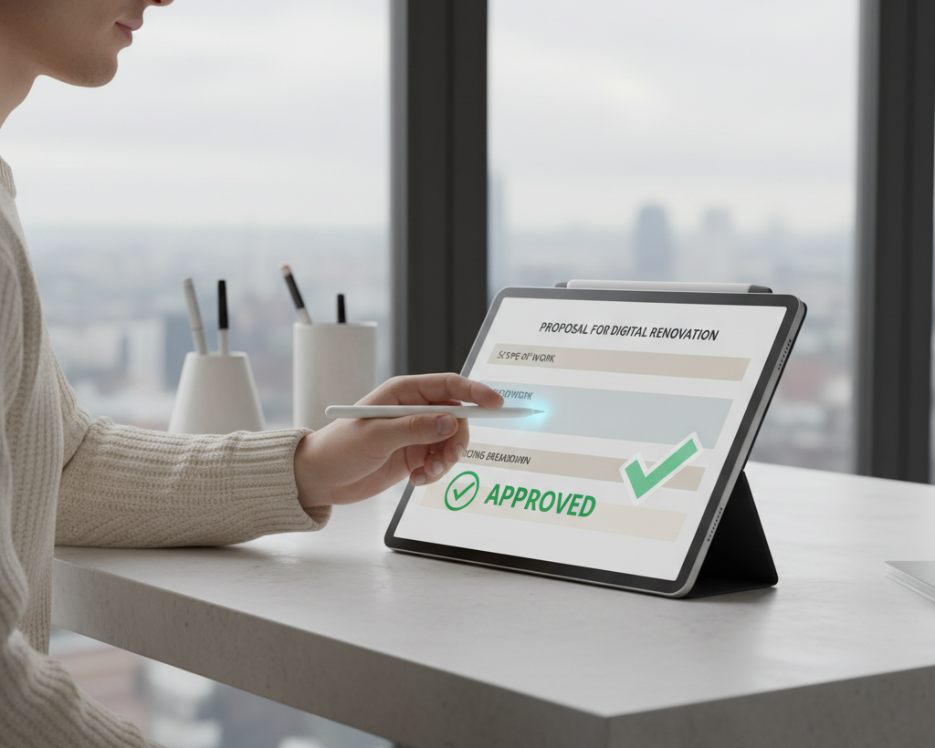 A person reviewing a quote on a tablet