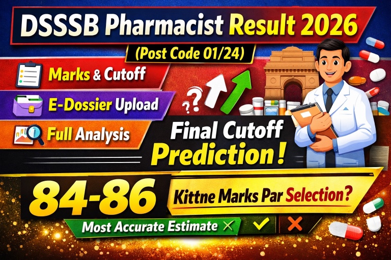 DSSSB Pharmacist Result 2026 (Post Code 01/24) – Final Cutoff Prediction, Marks, E-Dossier & Full Analysis
