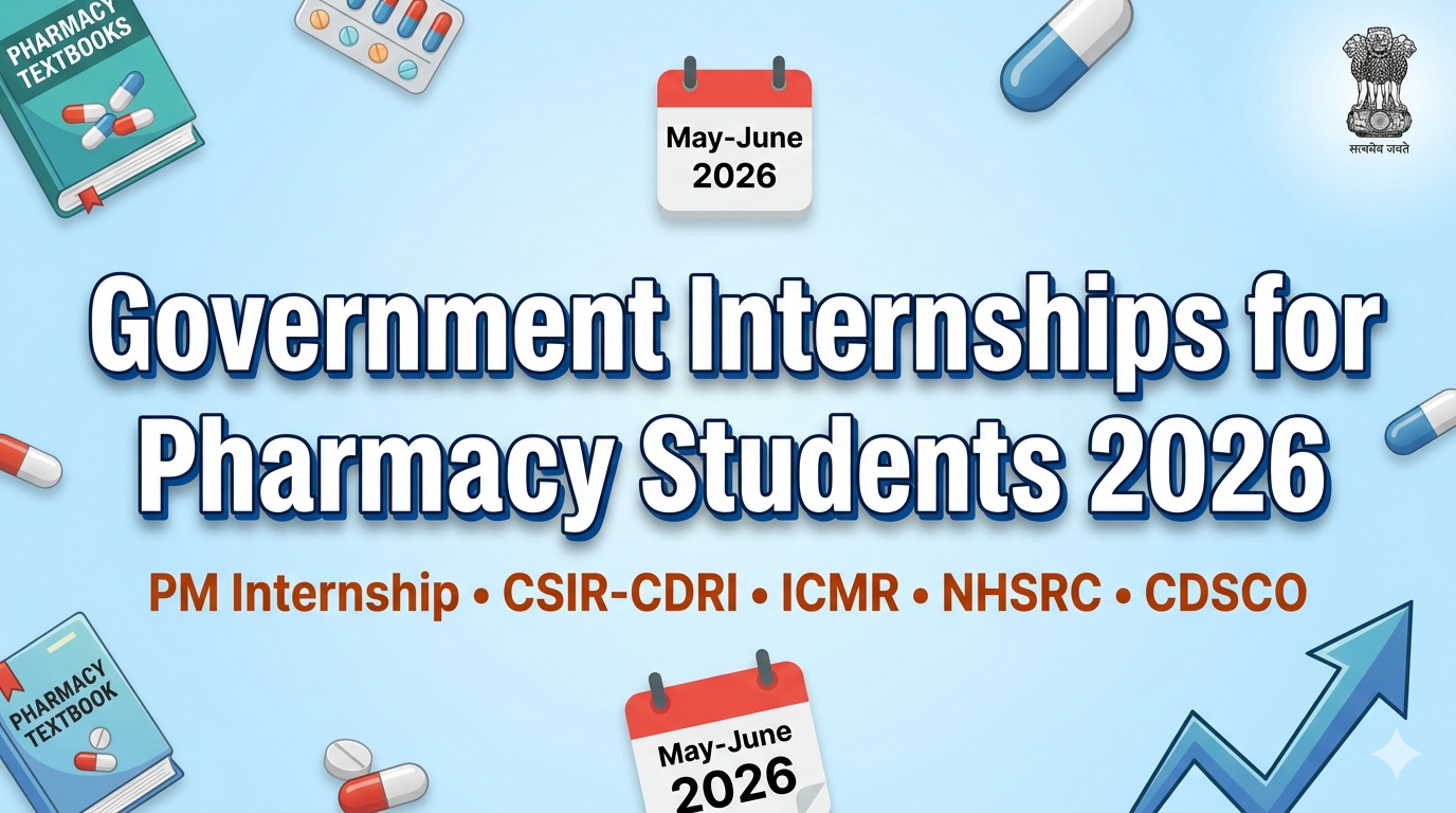 Government Internships for Pharmacy Students 2026 | B.Pharm, D.Pharm | MoHFW, ICMR, CSIR, CDSCO, PM Internship Scheme