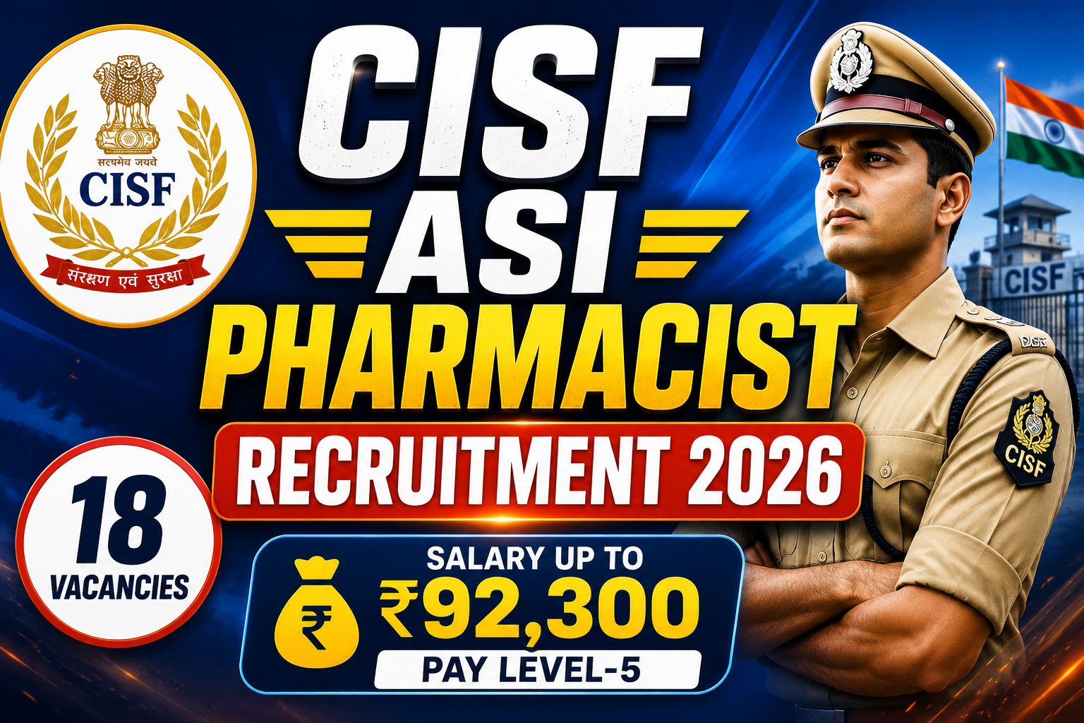 CISF ASI Pharmacist Recruitment 2026 Notification Out: 18 Vacancies, Salary ₹92,300, Apply Online
