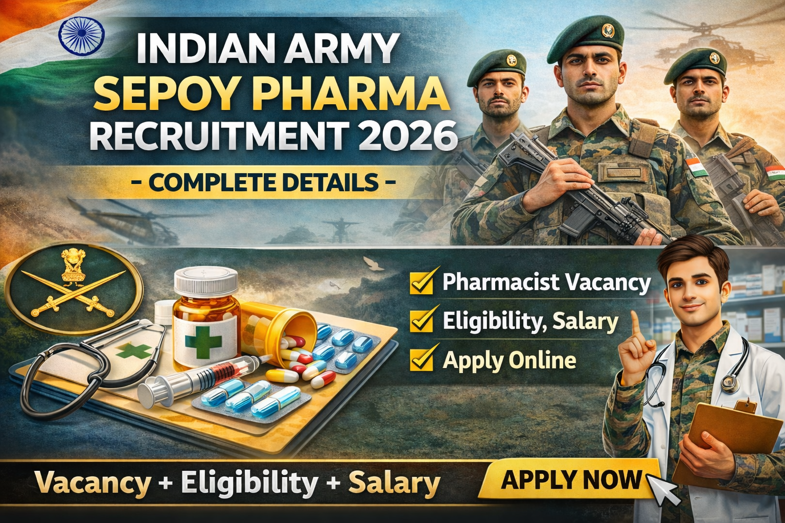 Indian Army Sepoy Pharma Recruitment 2026 – Army Pharmacist Vacancy, Eligibility, Salary & Apply Online
