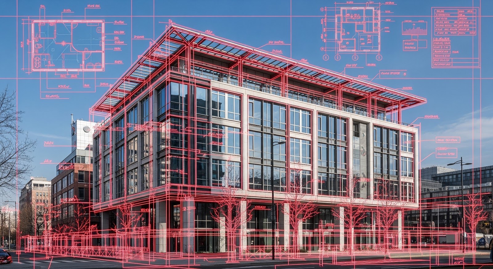 A blueprint of a building under construction.
