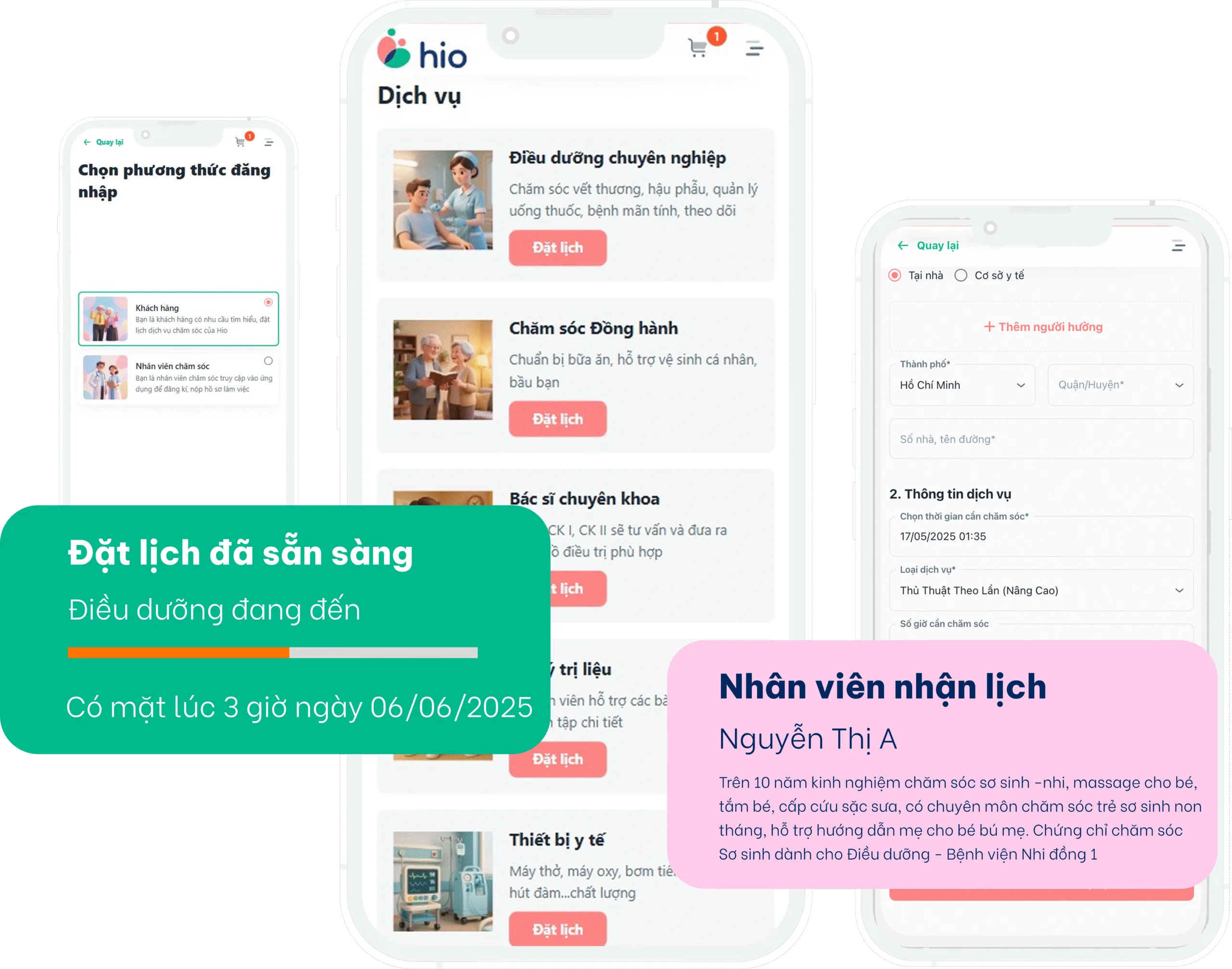 Đặt lịch nhanh chóng qua ứng dụng HioCare