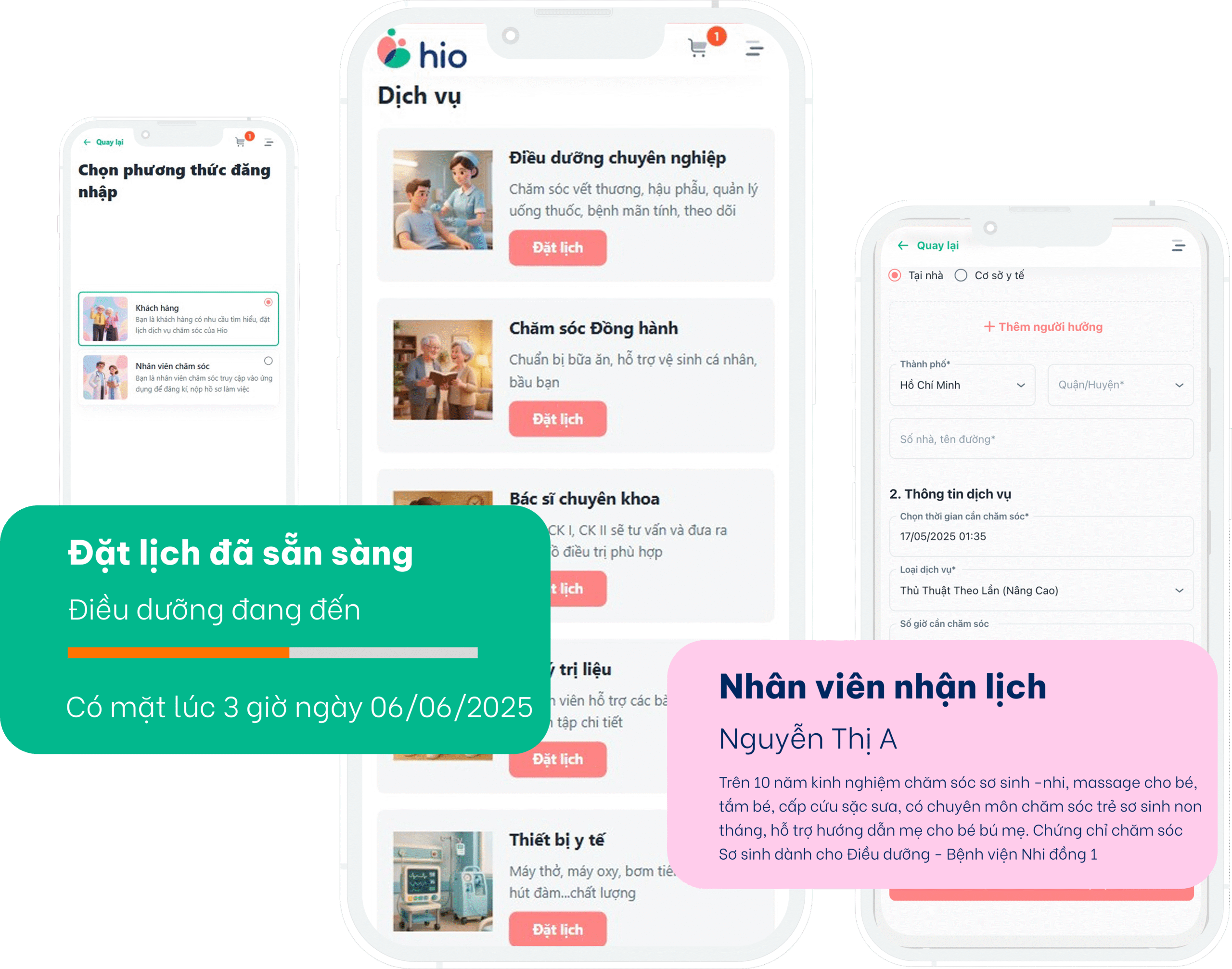 Đặt lịch nhanh chóng qua ứng dụng HioCare