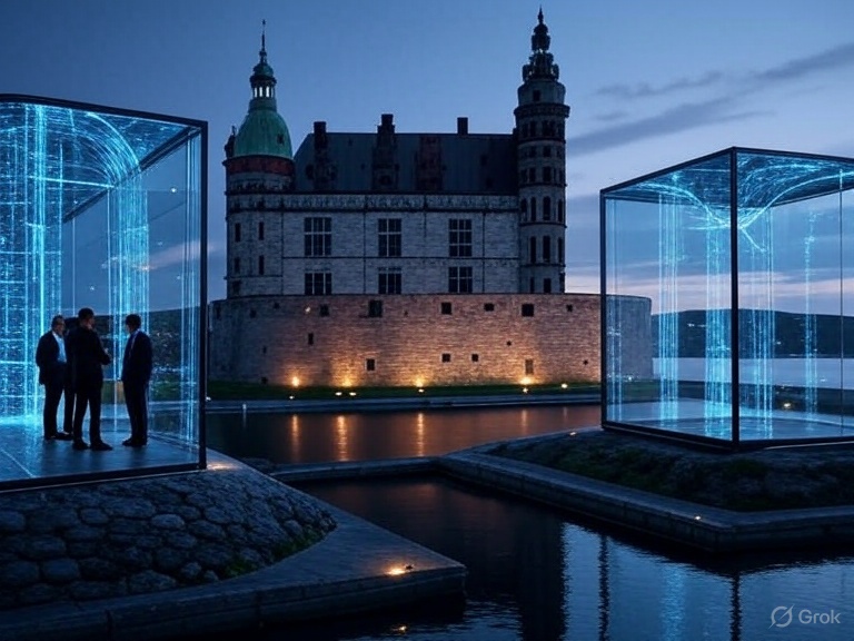 Kronborg Slot med futuristiske data-visualiseringer