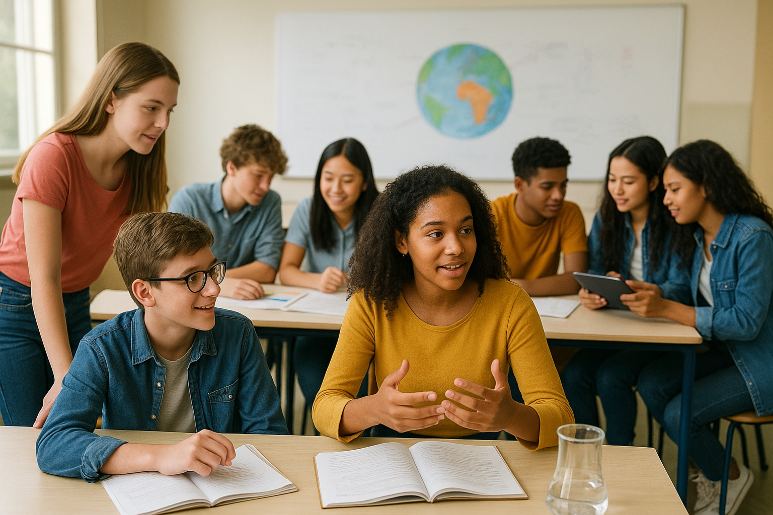 Students in a lively classroom discussion