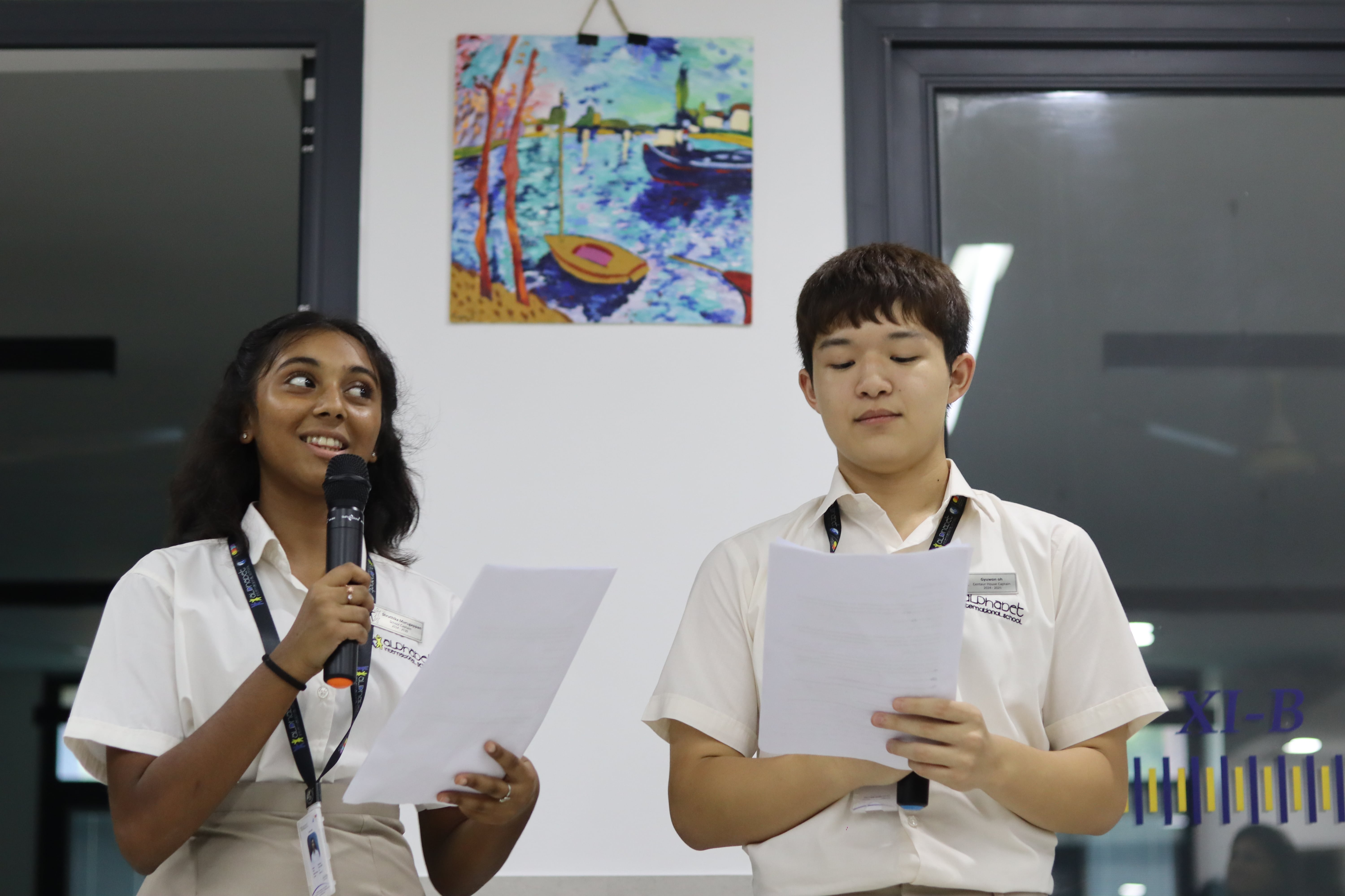 students rehearsing a play