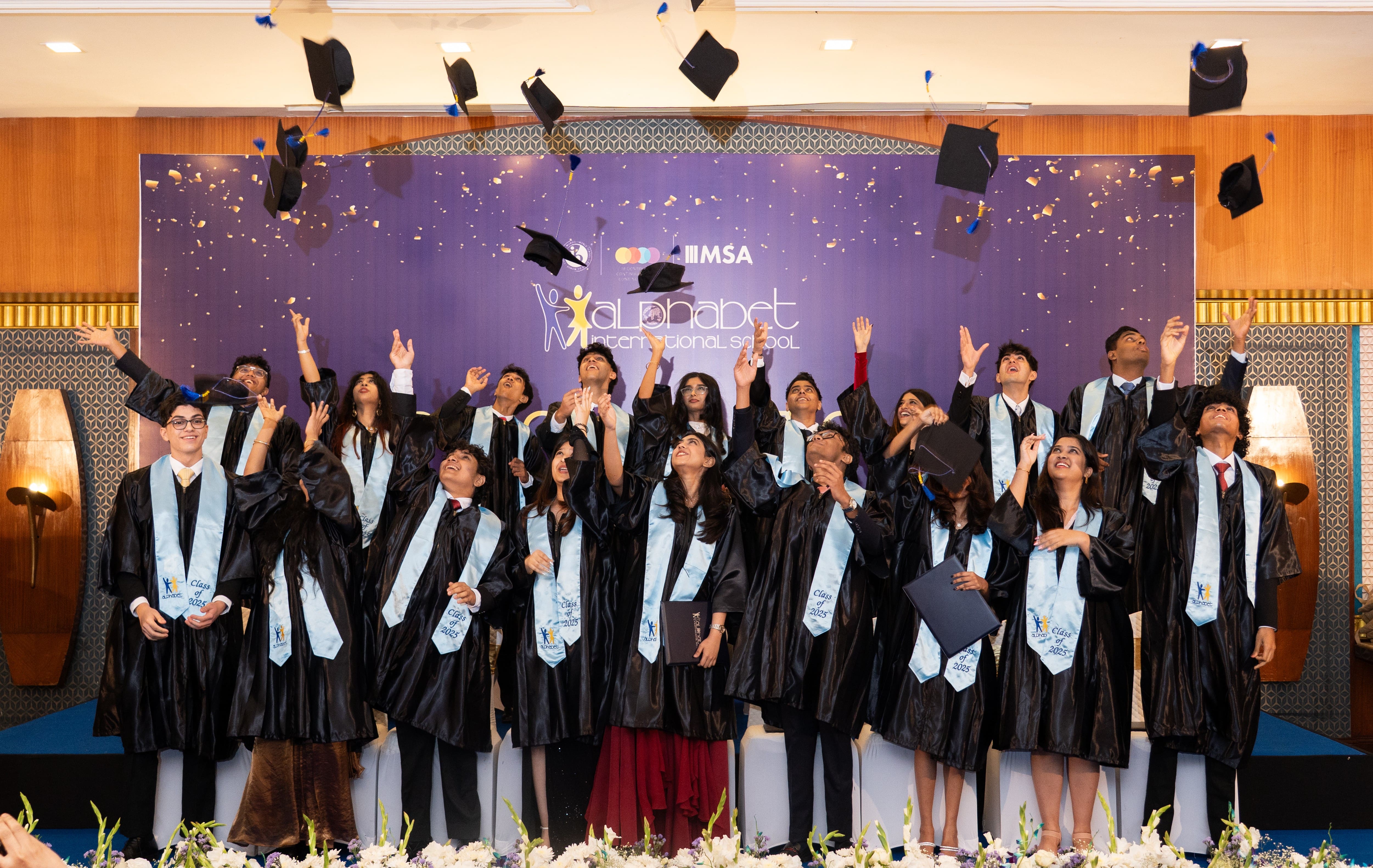 Graduation ceremony with students in robes