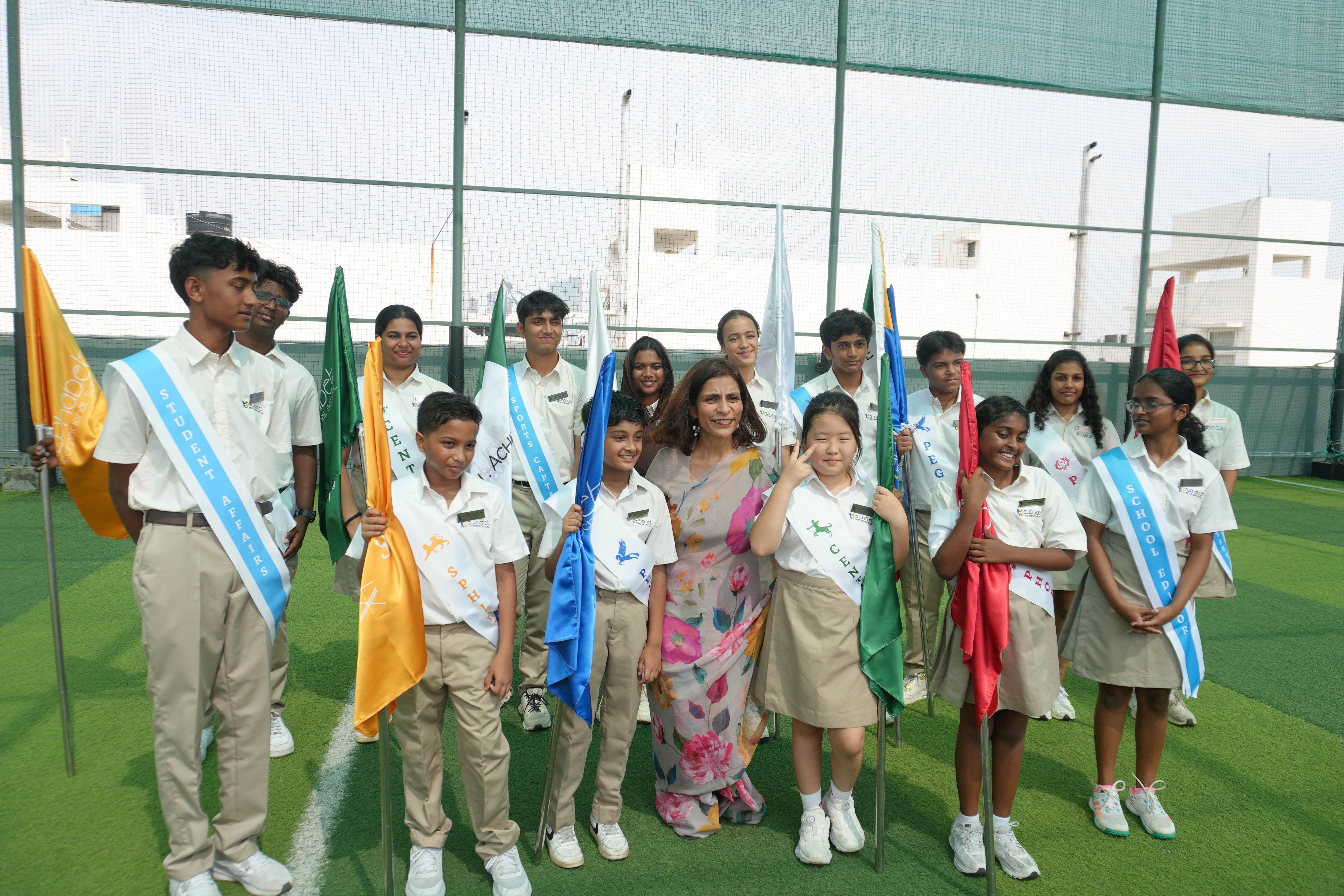 student receiving badge