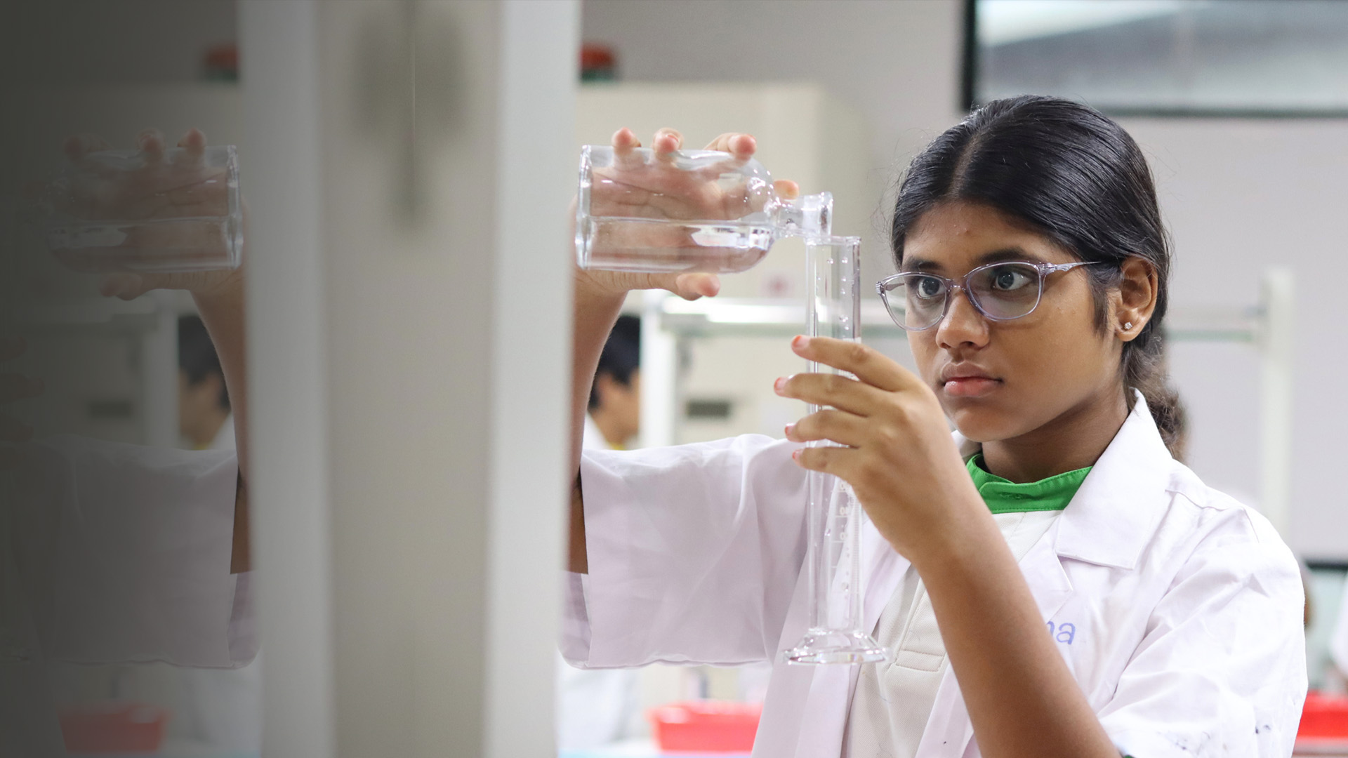 Middle school students collaborating in a modern classroom