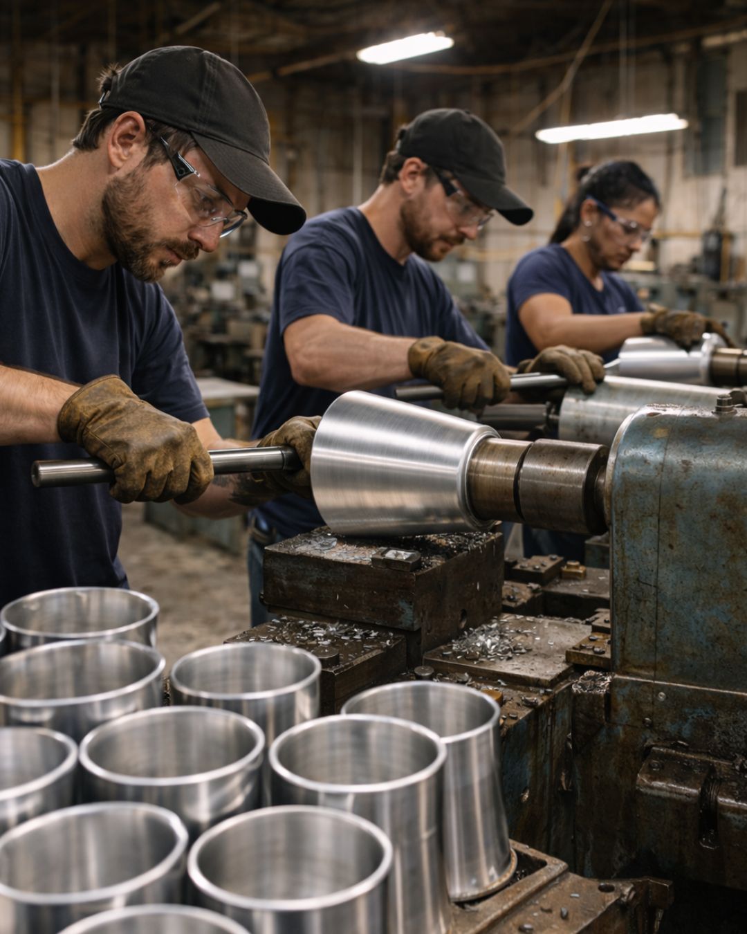 Image illustrating the application of repujado (metal spinning).