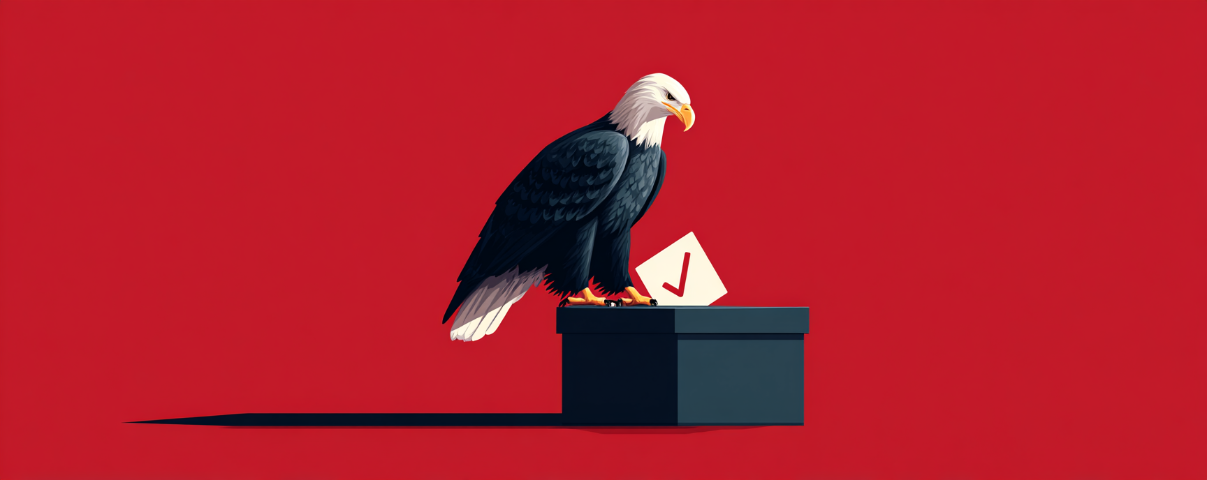 An eagle in front of a voting box.
