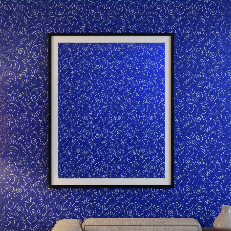 papel tapiz y cuadro azul