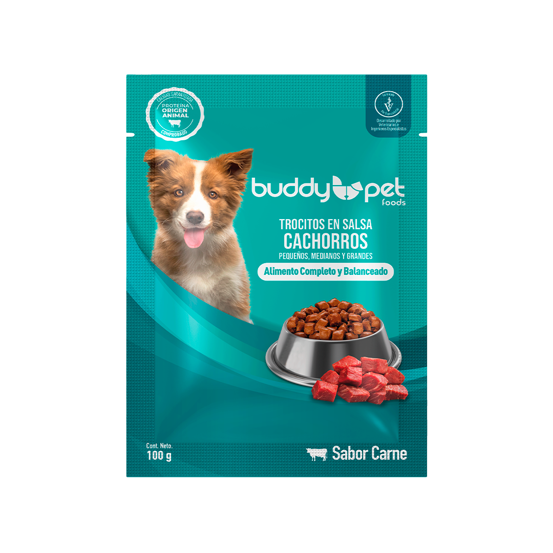 Buddy Pet Perro Cachorro Carne - Caja 18 Pouches