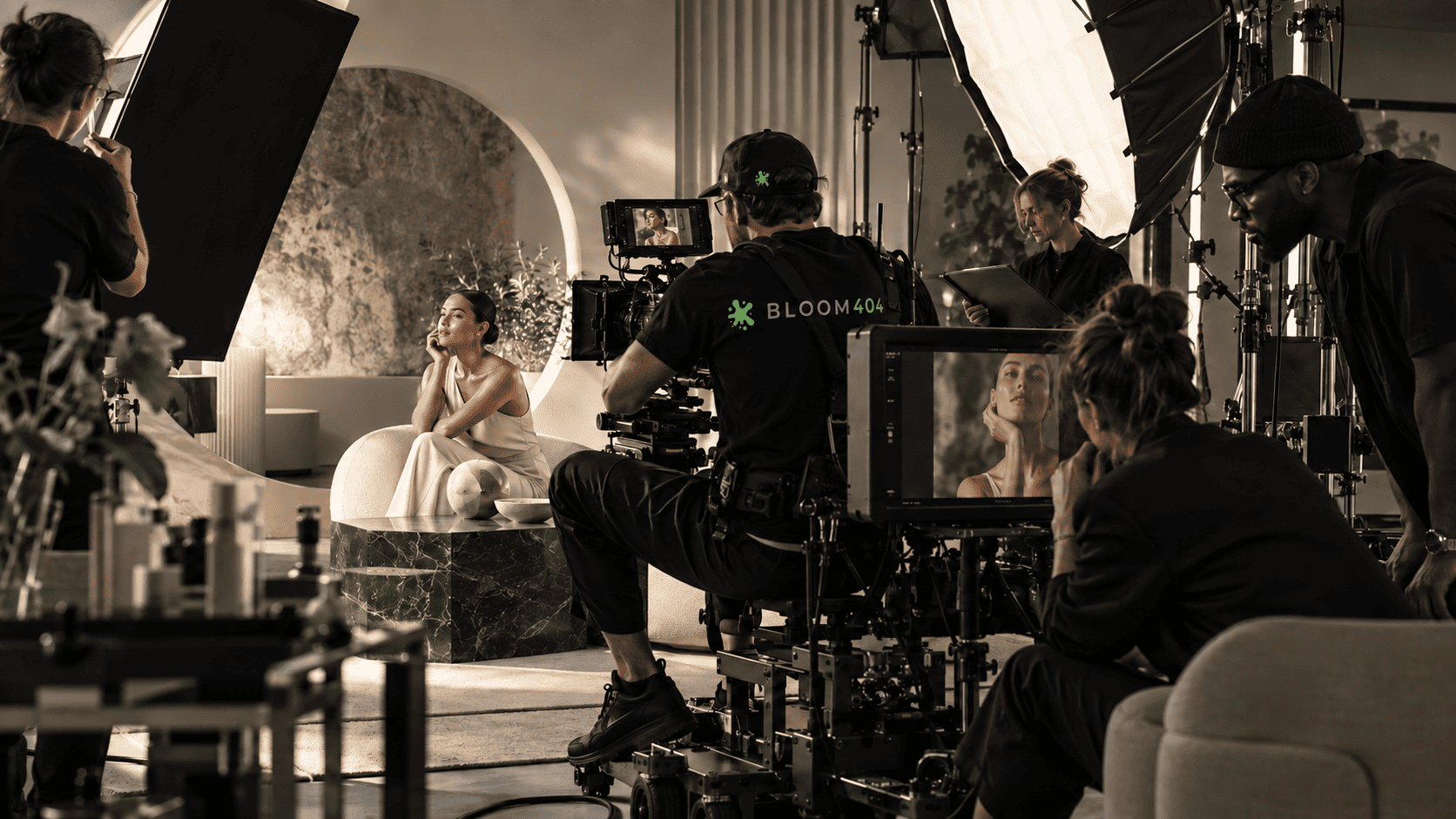 A creative team producing a beauty campaign.