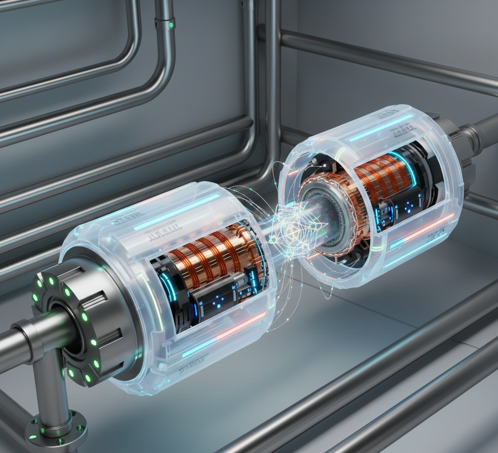 A sleek, futuristic plumbing pipe with glowing lights, representing advanced water heating technology.