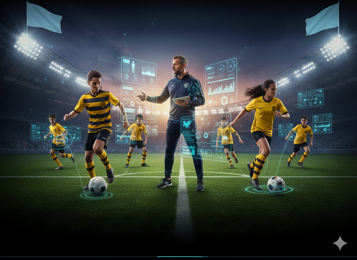 A dramatic shot of a football on a field.