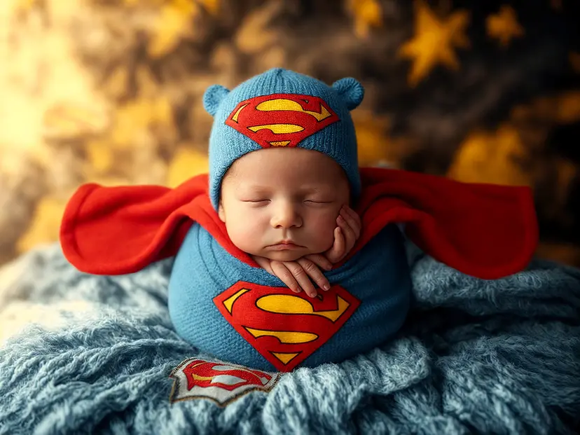 AI generated image of a baby as a superhero
