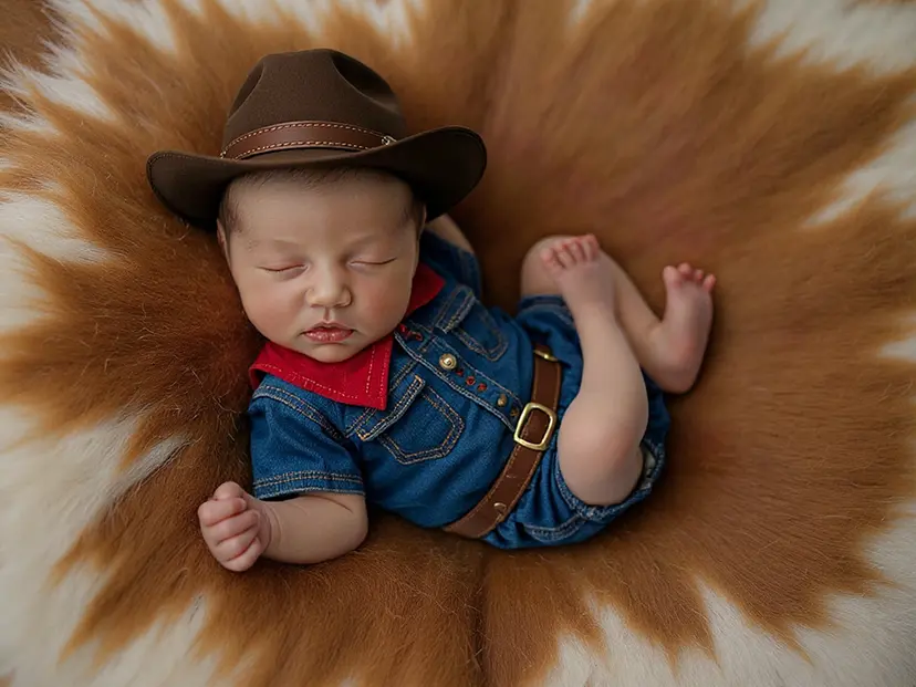 AI generated image of a baby as a cowboy