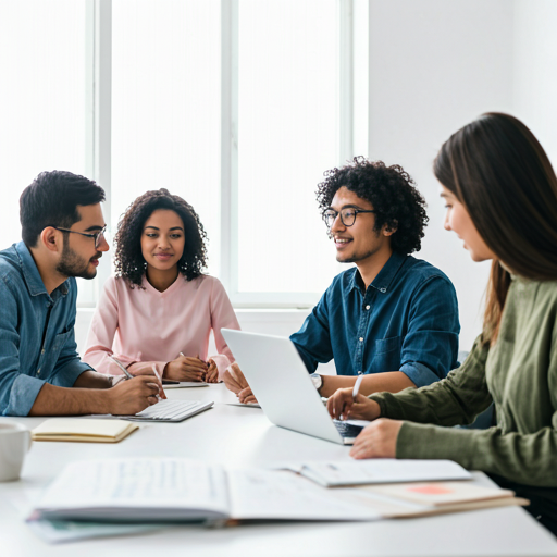 A diverse group of colleagues collaborating around a table.