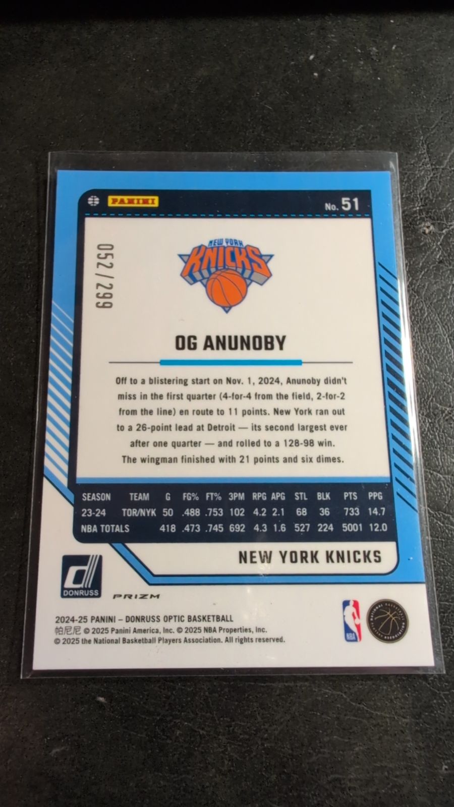 2024 Panini Donruss Optic OG Anunoby Red Laser /299 #51 - Media 2