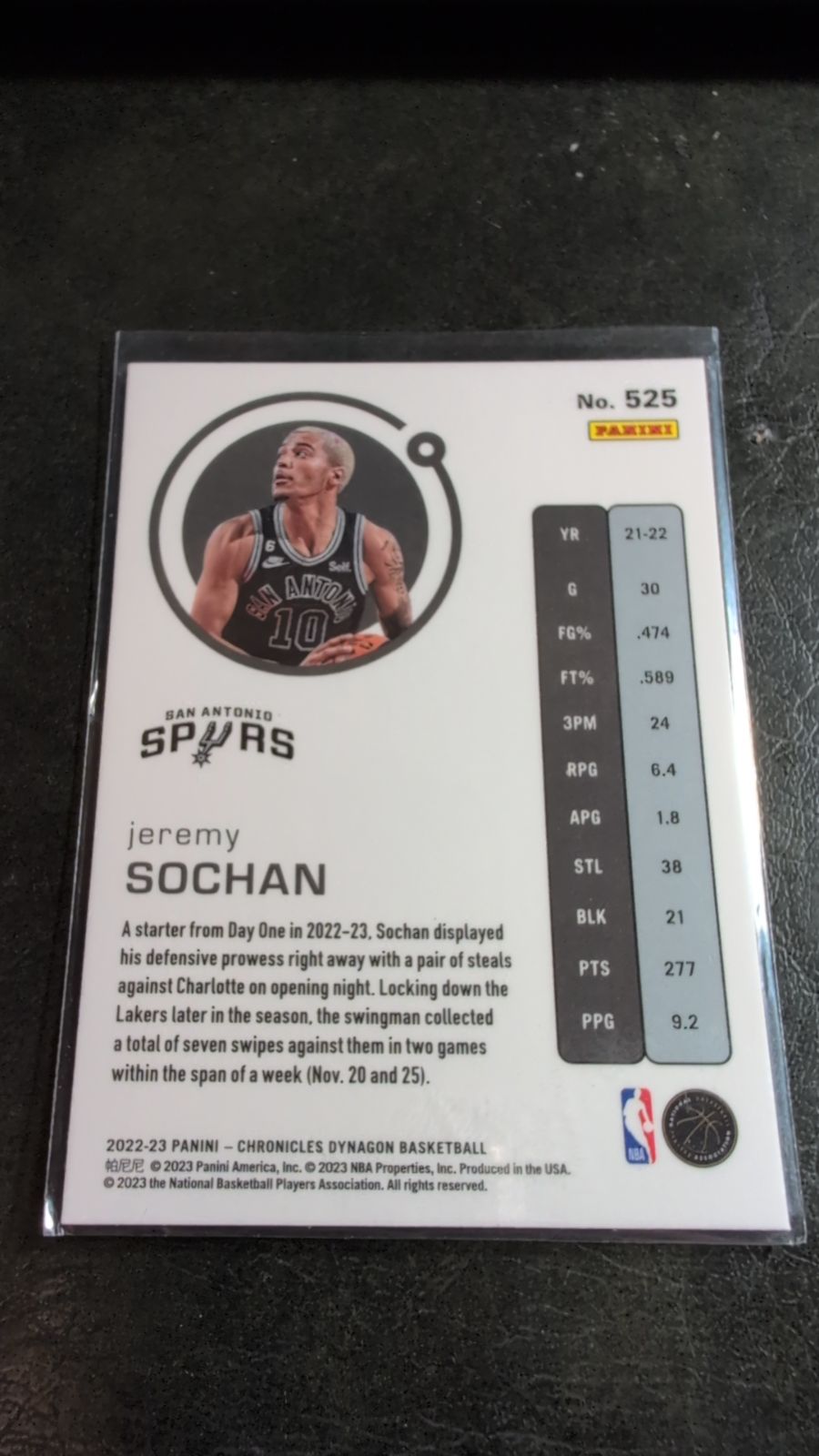 2022 Panini Chronicles Dynagon Jeremy Sochan #525 - Media 2