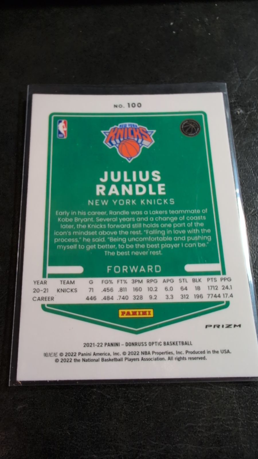 2021 Panini Donruss Optic Julius Randle #100 Blue Disco - Media 2