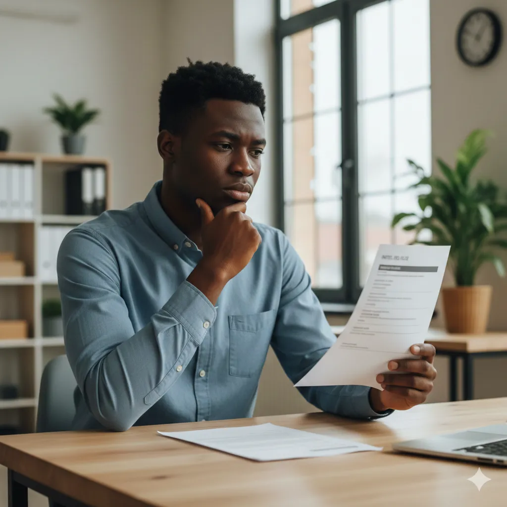 An agent carefully inspecting a modern laptop as collateral for a loan.