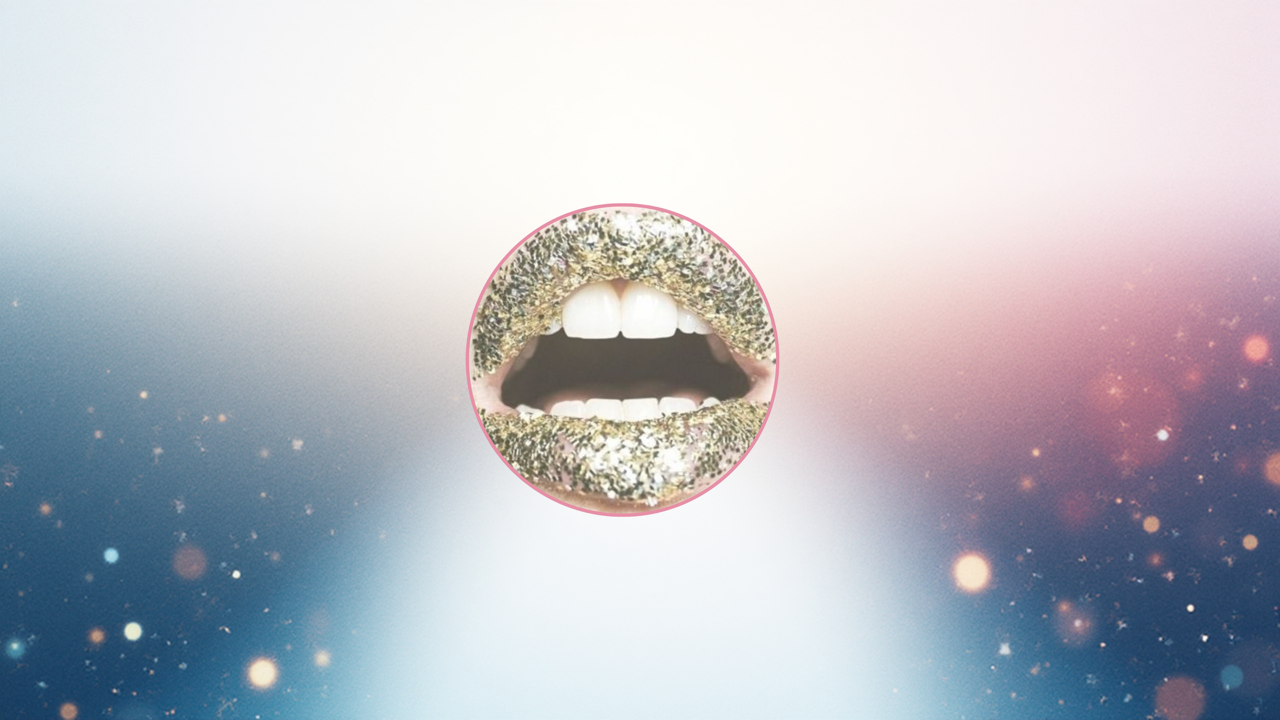 Golden blue artistic mouth visual representing corporate voice.