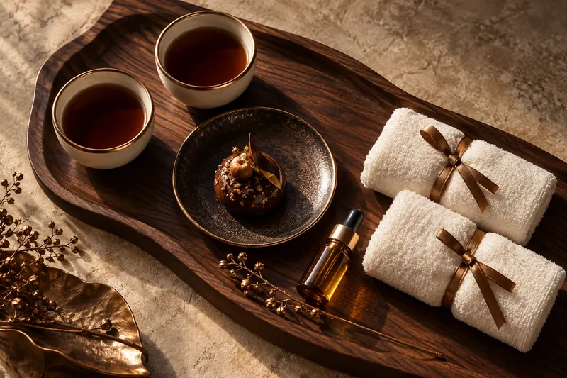 Çay, desert və bronz lentli iki dəsmal