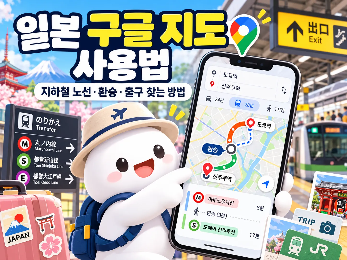 일본 구글 지도 사용법|지하철 노선·환승·출구 찾는 방법 대표 이미지